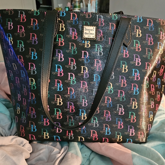 Dooney & Bourke Handbags - Dooney & Bourke Black Multicolor Logo Tote